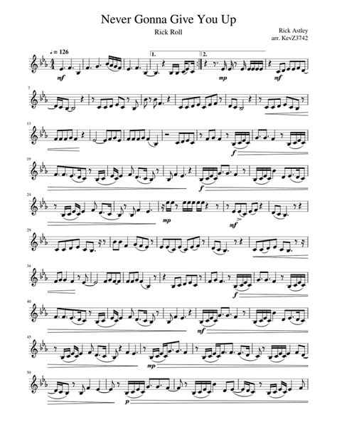 Never Gonna Give You Up Sheet Music For Clarinet In B Flat Solo