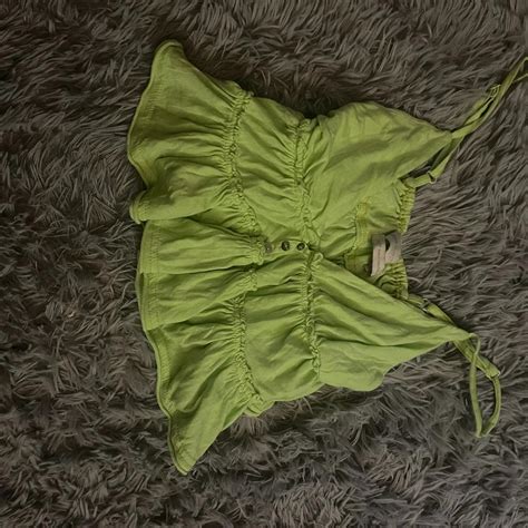 Urban Outfitters Green Flowy V Cut Top Depop