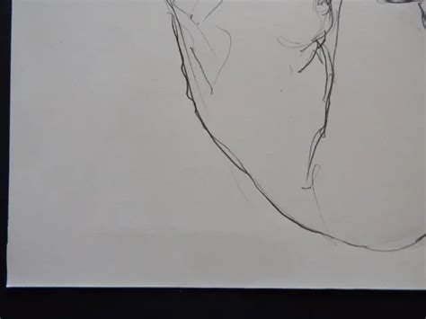 Original Expressive Pencil Drawing Of A Male Nude Crouched Profile Pose