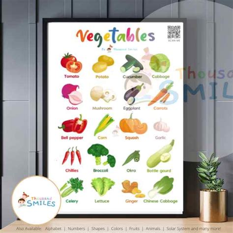 Vegetables Chart Laminated Wall Poster A4 size for Kids Educational ...