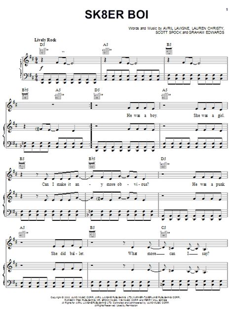 Avril Lavigne Sk8er Boi Sheet Music Notes Download Printable Pdf