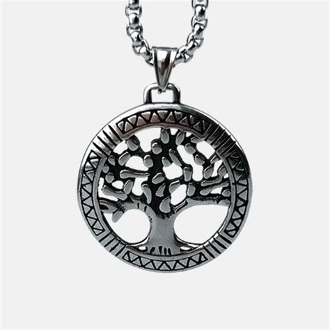 Viking Tree Of Life Stainless Steel Round Necklace Rock And Spark