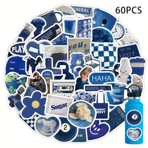 Pcs Blue Sticker Pack Cute Blue Stickers Waterproof Vinyl