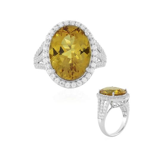 Madagaskar Gold Apatit 8 24ct Silber Ring 66 Zirkone