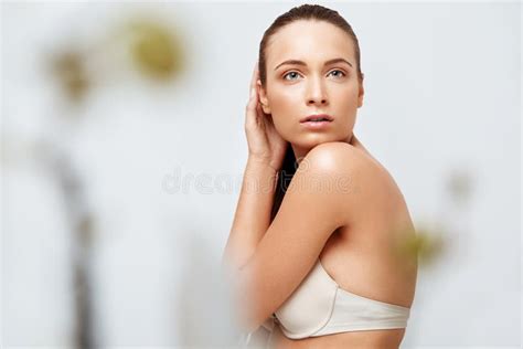 Spa Woman Beautiful Girl Touching Her Body Perfect Skin Stock Image