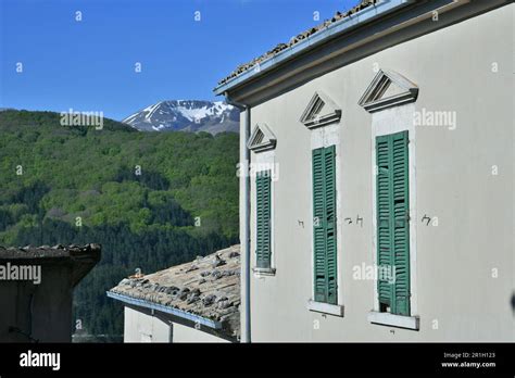 Windows With A Panoramic View Of The Abruzzo Mountains In The Village