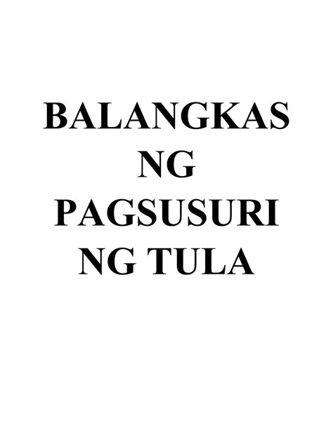 Balangkas Ng Pagsusuri Ng Tula Balangkas Ng Pagsusuri Ng Tula I