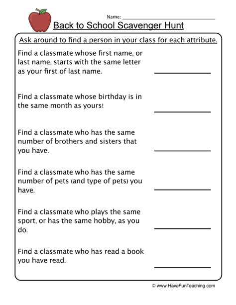 Back To School Scavenger Hunt Worksheet By Teach Simple