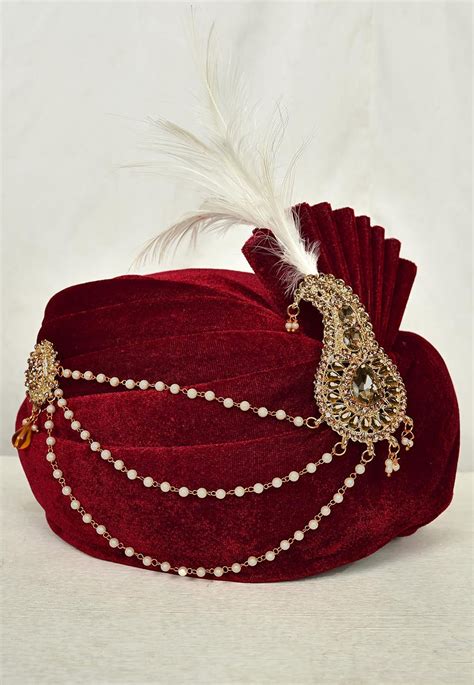 Solid Color Velvet Turban In Maroon Mqt