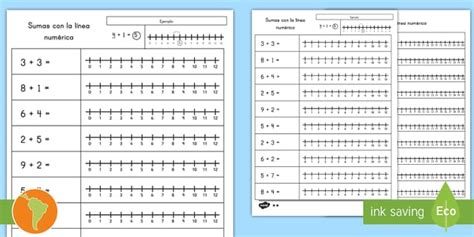 Ficha de actividad Sumas con la recta numérica Twinkl