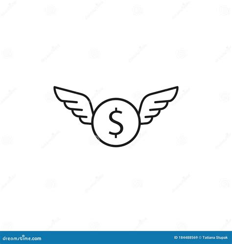 Money Coin And Wings Line Icon Fly Concept Vector Isolated