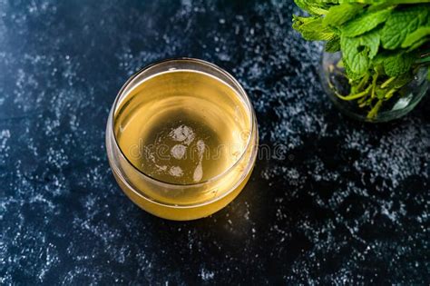 Homemade Traditional Healthy Fermented Raw Kombucha Tea With Mint