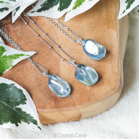 Aqua Aura Hanger Aan Zilveren Oogje Zilver Sterling Ketting