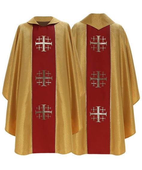 Gold Red Gothic Chasuble With Stole Jerusalem Crosses Vestment