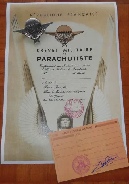 Brevet Militaire De Parachutiste Urkunde Abzeichen Ausweis Eme Rep