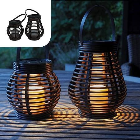 Gadgy Solarlampen für außen Garten 2er Set Rattan Optik