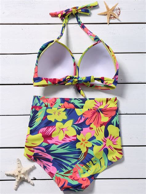 Halter High Waist Printed Bikini Set Colormix Xl In Bikinis Online