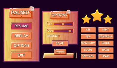 Vector Game Ui Big Kit Template Wooden Menu Of Graphical User