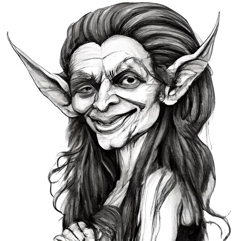Beautiful Female Troll Black And White Detailed Line Drawing · Creative