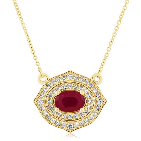 Oval Ruby And Double Diamond Halo Pendant Necklace Reis Nichols Jewelers