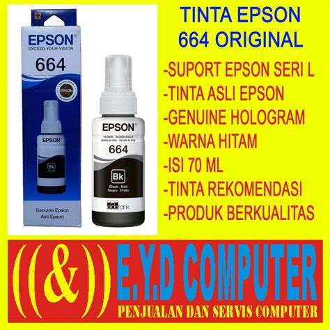 Jual TINTA EPSON ORIGINAL 664 100ML BLACK ORI PRINTER HITAM REFFIL