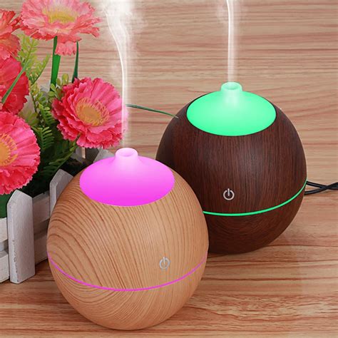 Ml Round Wood With Color Changing Led Lights Ultrasonic Aroma