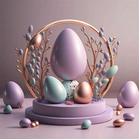 Podium 3D Con Orejas De Conejo Y Huevos De Pascua Escena Con Un