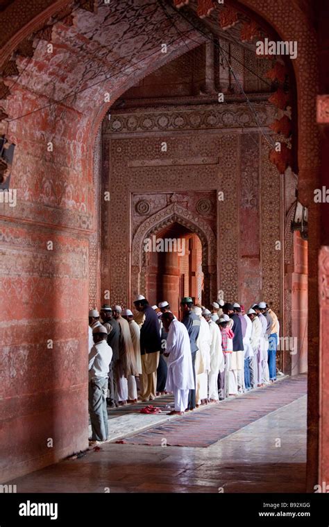 Muslim Men Praying Inside The Friday Mosque In Fatehpur Sikri India