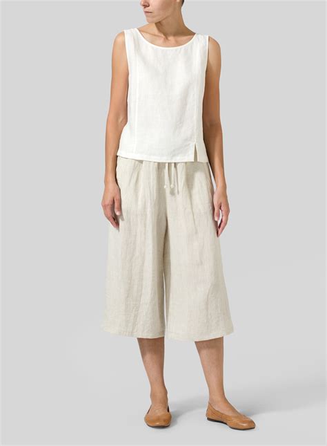 Linen Straight Elastic Cropped Pants