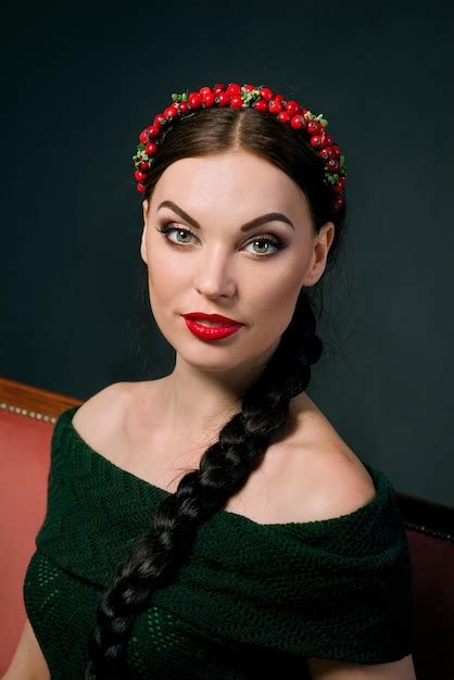 Premium Photo Portrait Of Smiling Young Beautiful Brunette With Red