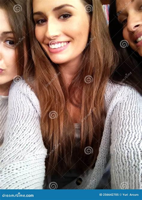 Selfie Time Three Beautiful Young Women Taking A Selfie Stock Image