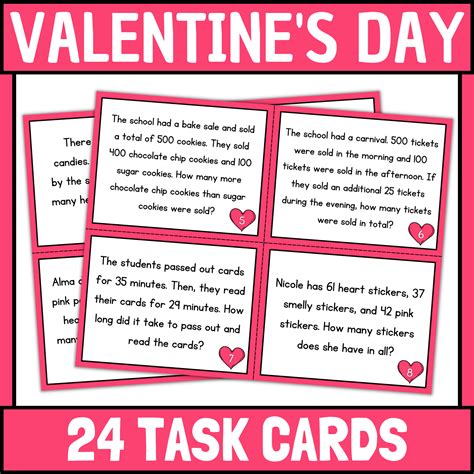 Valentine S Day Word Problem Task Cards Valentines Day Math