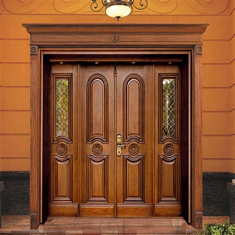 Customized Wholesale Teak Wood Double Door Design Villa Exterior Front