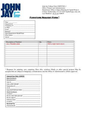 Fillable Online Johnjay Jjay Cuny Furniture Request Form John Jay