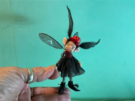 Dinkydarlings Pig Tail Ooak Lady Bug Pixie Fairy Polymer Clay