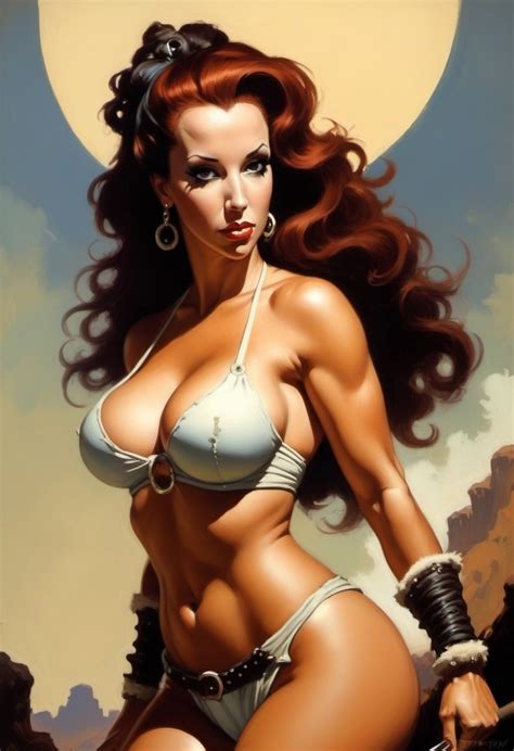 Kelly Divine In Frank Frazetta Style 4 Value Color Painting Stable