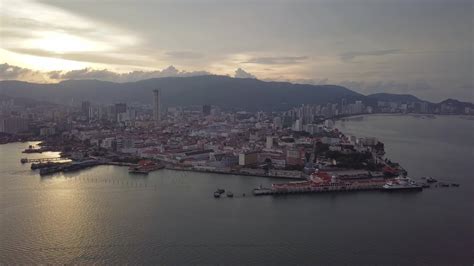 Aerial View Penang Island During Sunset Hour From Swettenham Pier