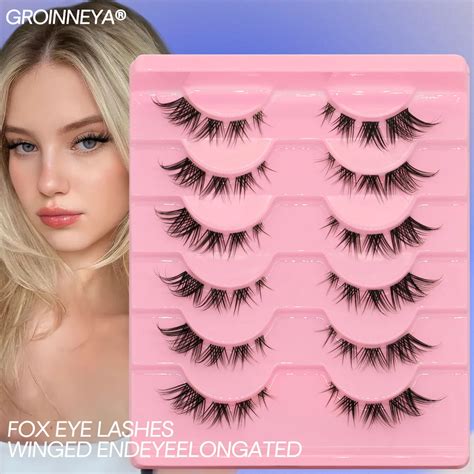 GROINNEYA Cat Eye Eyelashes 3D Natural False Lashes Fluffy Soft Cross 5