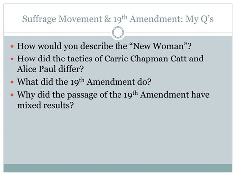 Ppt Womens Suffrage Movement And The 19 Th Amendment Powerpoint