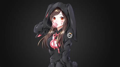 Download Anime Girl Wearing Bunny Hoodie Wallpaper