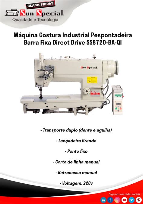 MÁQUINA COSTURA INDUSTRIAL PESPONTADEIRA BARRA FIXA DIRECT DRIVE SS8720