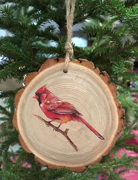 Cardinal Wood Tree Slice Ornament Etsy