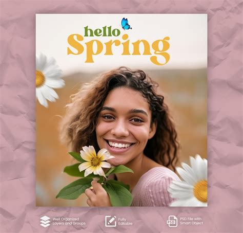 Premium Psd Psd Happy Spring Template Design With Attractive Women