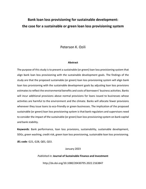 Pdf Bank Loan Loss Provisioning For Sustainable Development The Case