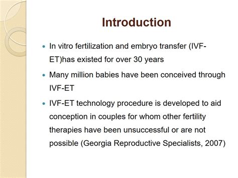 In Vitro Fertilization And Embryo Transfer 758 Words Presentation Example