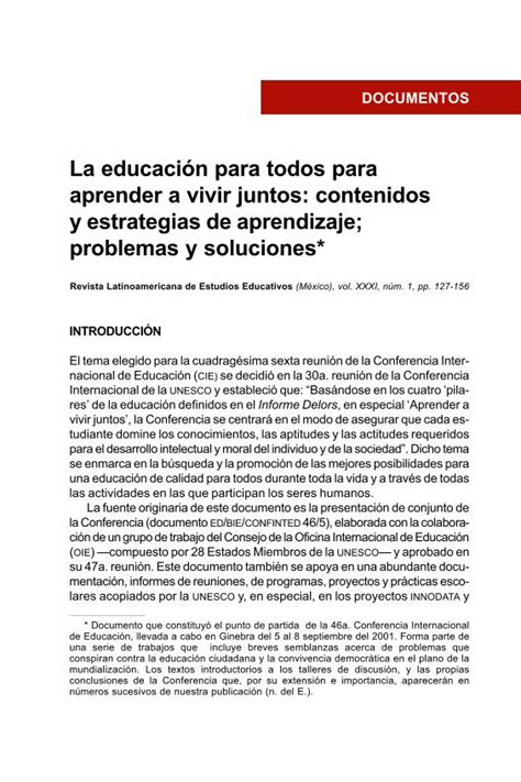 Pdf La Educaci N Para Todos Para Aprender A Vivir Juntos