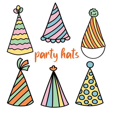 Doodle Set With Party Hats 11059450 Vector Art At Vecteezy