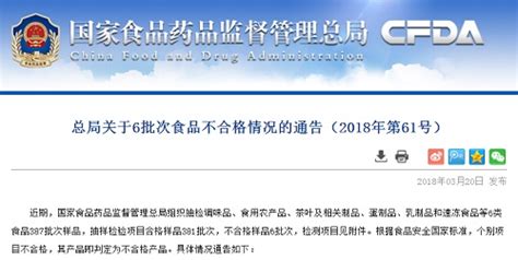 国家食药监总局抽检6类食品387批次样品 不合格6批次 中国质量新闻网