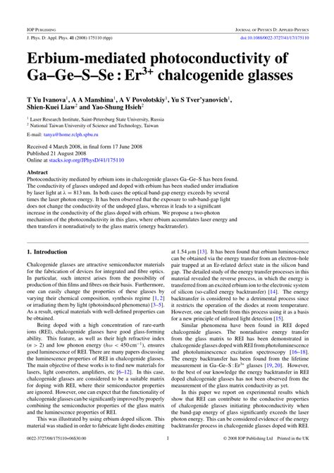 Pdf Erbium Mediated Photoconductivity Of Gagesse Er