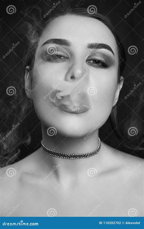 Glamour Seductive Gorgeous Brunette Woman Smoking Electronic Cigarette Stock Photo Image Of